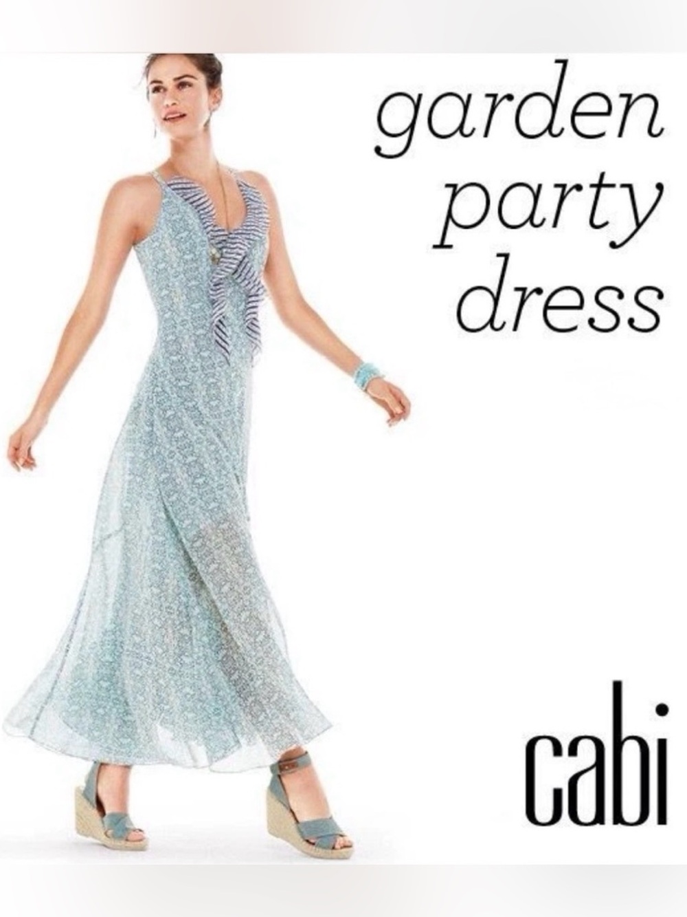 Cabi Garden Party Maxi Dress Floral Damask Stripe Ruffle High Low Camisole Sz 4